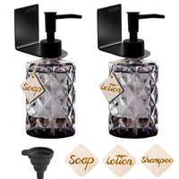 1 x RAW Customer Returns Set of 2 glass soap dispensers for wall mounting, vintage soap dispenser black with wooden labels, 330 ml hand soap dispenser, dishwashing liquid dispenser, soap dispenser for bathroom and kitchen - RRP €20.15