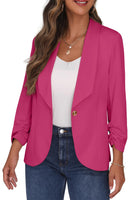 1 x RAW Customer Returns PrinStory Blazer For Women 3 4 Ruched Sleeve Blazer Business Office Blazer Suit Sporty Jack Trench Coat Hot Pink, EU 36-38  - RRP €33.26