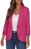 1 x RAW Customer Returns PrinStory Blazer For Women 3 4 Ruched Sleeve Blazer Business Office Blazer Suit Sporty Jack Trench Coat Hot Pink, EU 36-38  - RRP €33.26