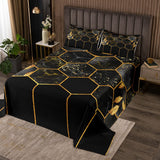 1 x RAW Customer Returns Marble Bedspread Set 240x260, Black Grey Geometric Gold Plaid Bedding Set, Modern Luxury Diamond Quilt Set with Metallic Stripe Printed Beehive Hexagon Grid Coverlet Set, Honeycomb - RRP €51.34