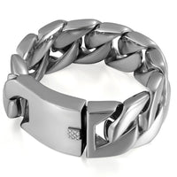 1 x RAW Customer Returns JewelryWe Jewelry Biker Men s Bracelet, 30mm Wide Stainless Steel Classic High Polished Curb Chain Bangle Bracelet Silver - RRP €43.34