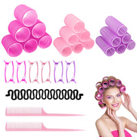 1 x Brand New Self-gripping curlers pink 33 pieces curlers for long and short hair make your own curlers lazy hair roller self-adhesive pink for hair styling overnight wave styler - RRP €18.0