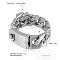 1 x RAW Customer Returns OIDEA Curb Chain Men s Bracelet 30mm Color Silver, Large Stainless Steel Biker Bangle Curb Bracelet High Polished Bracelet - RRP €37.2