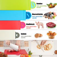 1 x RAW Customer Returns BOCHION cutting board, set of 4 colored plastic cutting boards with food icons tray base, breakfast board non-slip BPA-free, antibacterial for fish vegetables fruit meat bread - RRP €25.79