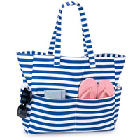 1 x RAW Customer Returns benpen XXL Beach Bag with Zip Bath Bag for Women and Men Lightweight Foldable for Picnic Swimming Pool Sauna Vacation Blue and White Stripes Broken Sunbeds - RRP €36.0