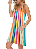 1 x RAW Customer Returns AUSELILY Summer Dress Women s Dresses Spaghetti Straps Knee-Length Beach Dress Casual Dresses V Neck Lightweight Dresses Summer With Pockets For Women Rainbow Stripes, S  - RRP €28.56