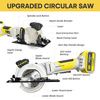 1 x RAW Customer Returns ENVENTOR Mini Circular Saw Battery, Brushless 20V 4.0Ah Mini Handheld Circular Saw Battery, 3800RPM, Laser Guide, Cut 42.8mm 90 , 28mm 45 , 2 115mm Blades for Wood, Quick Charger - RRP €90.74