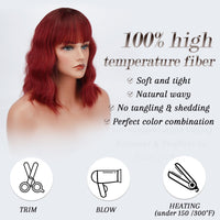 1 x RAW Customer Returns Barsdar Short Bob Wigs with Bangs Shoulder Long Women Short Wig Curly Wavy Synthetic Cosplay Wig Wig for Girls Costume Wigs Colorful Natural Wavy Wigs Ombre Red - RRP €22.18