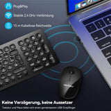 1 x RAW Customer Returns TECKNET wireless keyboard mouse set, 2.4GHz quiet keyboard and mouse, German QWERTZ layout and numeric keyboard, wireless keyboard with mouse, 15m wireless range for laptop PC Windows Smart TV - RRP €20.56