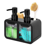 1 x RAW Customer Returns Kitchen Soap Dispenser, Hand and Dish Soap Dispenser and Sponge Container with Brush Holder, 3 in 1 Countertop Organizer for Kitchen Sink, Black - RRP €20.4