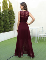 1 x RAW Customer Returns Meetjen Cocktail Dresses Elegant for Wedding Guest V-Neck Long Chiffon Lace Dress Prom Dress Sleeveless Burgundy 2XL - RRP €54.99