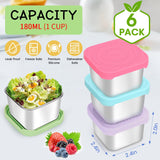 1 x RAW Customer Returns 6 Pieces Snack Containers, 180ml 304 Stainless Steel Metal Sauce Food Storage Box Container With Silicone Lid, Reusable Small Portable Leak-Proof Food Lunch Boxes Set, Easy to Open - RRP €23.92