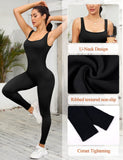 1 x RAW Customer Returns TOMEEK Tight Yoga Jumpsuit Sports Jumpsuit Women Sexy One Piece Sleeveless Black Jumpsuit Ribbed Knitted Stretch Jumpsuit Yoga and Fitness Overalls, Black, Size M - RRP €24.19