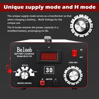 1 x RAW Customer Returns Beleeb Series C30 battery charger 12V 24V 36V 48V 60V 72V car battery charger, pulses of high voltage battery desulfator maintainer for lead acid lithium ion batteries - RRP €169.4