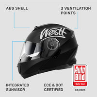 1 x RAW Customer Returns Westt flip-up helmet, motorcycle helmet, full-face helmet, men and women with reinforced chin guard, chopper, moped, scooter, modular helmet, motorcycle with ECE 22.06, black, L 59-60 cm  - RRP €100.79