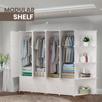 1 x RAW Customer Returns  , Modular Shelving, Modular Clothes Closet Organizer for Home, Storage Shelf for Bedroom, 20 Modules, 3 Bars, 140x140 cm, White - RRP €98.85