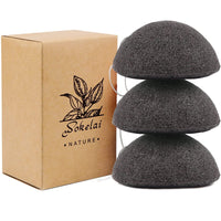 2 x RAW Customer Returns Pack of 3 Natural Konjac Sponge Face Sponge Facial Sponges Facial Cleanser Facial Peeling Facial Cleansing Sustainable with Activated Charcoal and Aloe Vera for All Skin Types Black  - RRP €16.1