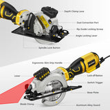 1 x RAW Customer Returns Mini circular saw, ENVENTOR 705W hand-held circular saw with 6 saw blades, mini hand-held circular saw with guide rail laser guide, 3500RPM, ideal for wood, soft metal, plastic cuts, one-handed holding - RRP €60.49