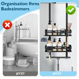 1 x RAW Customer Returns Vorlestour shower shelf 0hne drilling black, shower shelf for hanging for glass shower doors, shower shelf for hanging with 2 shower baskets, 4 fixed hooks, 1 glass wiper hook and 2 movable hooks equipped - RRP €21.99