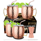 1 x RAW Customer Returns LIVEHITOP Moscow Mule Mugs, 4 Pack, 4 Piece Copper Mugs with 4 Bottom Handles, 4 Straws, Brush Jigger and Straw, Mug Gift Set for Home, Bar, Party 4  - RRP €37.37