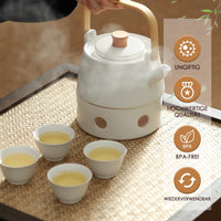 1 x RAW Customer Returns Herboom tea service porcelain with warmer, with strainer, 850ML tea service with 4 cups for loose tea and 1 tea warmer, tea cup for afternoon tea, home decoration, restaurant, tea party white  - RRP €45.99