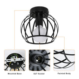 1 x RAW Customer Returns Goeco ceiling light vintage, industrial pendant light metal in cage shape, retro ceiling lamp E27 hanging lamp lampshade for corridor, balcony and dining room, 20cm, black - RRP €21.99