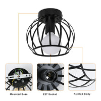 1 x RAW Customer Returns Industrial Ceiling Light, Vintage E27 Ceiling Lamp in Metal Cage, Retro Ceiling Lampshade Ceiling Chandelier for Corridor, Balcony and Dining Rooms, 20cm, Black - RRP €22.18