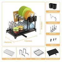 1 x RAW Customer Returns Yexati Large Capacity Dish Drainer Rack 2 Tier Dish Drying Holder with Drip Tray Anti-Rust Dish Rack for Kitchen Counter Plus Utensil Holder,Bottle Drainer,Black - RRP €35.84