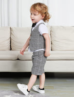 1 x RAW Customer Returns mintgreen baby suit boy wedding, christening outfit vest set, grey checked, 5-6 years, 130 - RRP €33.9