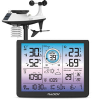 1 x RAW Customer Returns Raddy VP7 Wireless Weather Station with 6-in-1 Outdoor Sensor Temperature, Humidity, Barometric Pressure, Rain Gauge, Wind Speed and Direction, 7.4 Screen with DCF Clock Radio - RRP €99.99