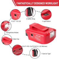 1 x RAW Customer Returns QUPERR USB battery adapter for Einhell Power X-Change 18V battery system with DC 12V connection two USB ports LED work light belt clip battery not included  - RRP €20.16