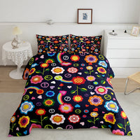 1 x RAW Customer Returns Floral Bedding 135 x 200 Rainbow Peace Sign Comforter Set for Girls Adults Women 60s 70s Groovy Vintage Garden Botanical Duvet Cover Halloween Decor Disco Hippie Indie Room Decor - RRP €47.55