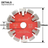 1 x RAW Customer Returns GVHAKG Tuck Point Diamond Cutter, V-segment extremely sharp for very hard screed, very hard concrete floors and removal, segment width 17mm, segment height 12mm, premium quality 120x17x12x22.23mm  - RRP €94.78