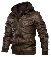 1 x RAW Customer Returns Uusollecy Men s Leather Jacket, Faux Leather Jacket with Removable Hood, Brown M - RRP €74.52