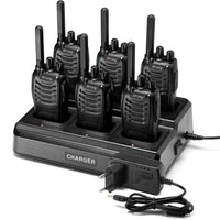 1 x RAW Customer Returns Walkie Talkie PMR446 Radio Set, Pofung PT88E 16 Channels License-Free Radio Handheld Radio Built-in LED Flashlight Walki Talki Rechargeable 6-Way Charger Base Headset Black, Set of 6  - RRP €121.0