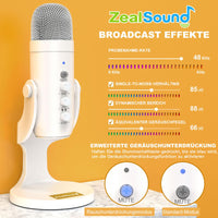 1 x RAW Customer Returns zealsound USB microphone, k66 pearl white condenser microphone for PC mobile phone, PS4 PS5, microphone PC USB C for gaming, podcast, recording, streaming, with mute gain echo, compatible with Mac, Windows - RRP €43.49