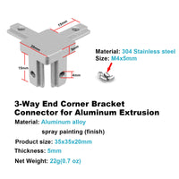 1 x RAW Customer Returns TSSS Set of 20 3 Way Corner Connectors 2020 Series Solid Corner Bracket with M4 x 5mm Screws 304 Stainless Steel for 6mm T-Slot Standard Aluminum Extrusion Profile - RRP €21.6