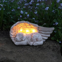 1 x RAW Customer Returns Festive Lights Tastefully and lovingly designed memorial stone with solar-powered LED lighting including batteries, integrated solar panels and twilight switch, angel wings with dog  - RRP €24.99