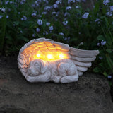 1 x RAW Customer Returns Festive Lights Tastefully and lovingly designed memorial stone with solar-powered LED lighting including batteries, integrated solar panels and twilight switch, angel wings with dog  - RRP €24.99