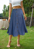 1 x RAW Customer Returns JayscreateEU Women s Skirt Midi Skirt Long High Waist Skirt Knee Length A Line Women With Pockets Summer Skirt With Pleats Maxi Skirt Autumn Skirt with Fringes, Denim Blue, M - RRP €37.3