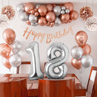 13 x Brand New Decoration 18th birthday girl, Thinbal birthday decoration 18 rose gold silver, 18th birthday decoration girl with happy birthday banner, balloons birthday 18, pompoms for girls 18th birthday decorations - RRP €130.91