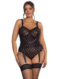 1 x RAW Customer Returns ohmydear Women s Sexy Lingerie Lace Checked Teddy Bodysuit Large Size Bodysuits Removable Chain Belt Lingerie Underwear Snap Crotch Jumpsuit with 4 Garters - RRP €26.17