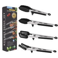 1 x RAW Customer Returns Aschef Set of 4 barbecue tongs, kitchen tongs, spaghetti tongs set made of silicone and stainless steel, BPA-free meat tongs, serving tongs, cooking, salad, spaghetti, sausage, pizza, pasta, grilling, BBQ buffet - RRP €20.91