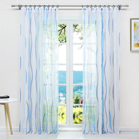 1 x RAW Customer Returns ESLIR curtains with ruffle tape, curtain curtains, transparent loop curtain, wave pattern, voile, blue, W x H 140 x 175 cm, 1 piece - RRP €23.18