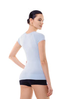 2 x Brand New MD Light Control Body Shapewear Short Sleeve Shirts Seamless Slimming Shaping Lace Top for Women Light BlueXXL - RRP €45.6