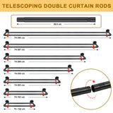 1 x RAW Customer Returns INFLATION Industrial Double Curtain Rods, Matte Black Curtain Rods for Window 74-163cm, 2.5cm Wraparound Double Curtain Rods for Window, Living Room - RRP €39.31