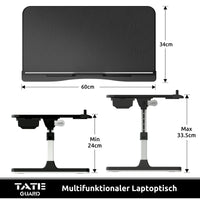 1 x RAW Customer Returns Tate Guard laptop table for bed, adjustable height, tilt angle, laptop table with drawer, foldable legs, sled feet, table top made of PVC leather, compatible with laptops up to 17.3 inches, black - RRP €59.97