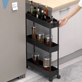 1 x RAW Customer Returns SPACEKEEPER 3-Tier Rolling Cart, Kitchen Cart, Niche Shelf on Wheels, Utility Cart with 6 Hooks and 2 Containers, Black - RRP €19.96