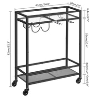 1 x RAW Customer Returns MAHANCRIS Serving trolley, glass shelves, 2 levels trolley with wine rack, wheels, kitchen trolley, bar trolley, wine trolley, 63 x 28 x 82 cm, for small spaces, kitchen, dining room, bar, black ARCH63B01 - RRP €30.0