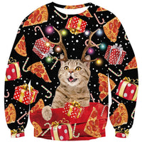 1 x RAW Customer Returns Fanient Christmas Sweater Men 3D Printed Star Box Pizza Cat Pattern Novelty Men Sweater S - RRP €33.26